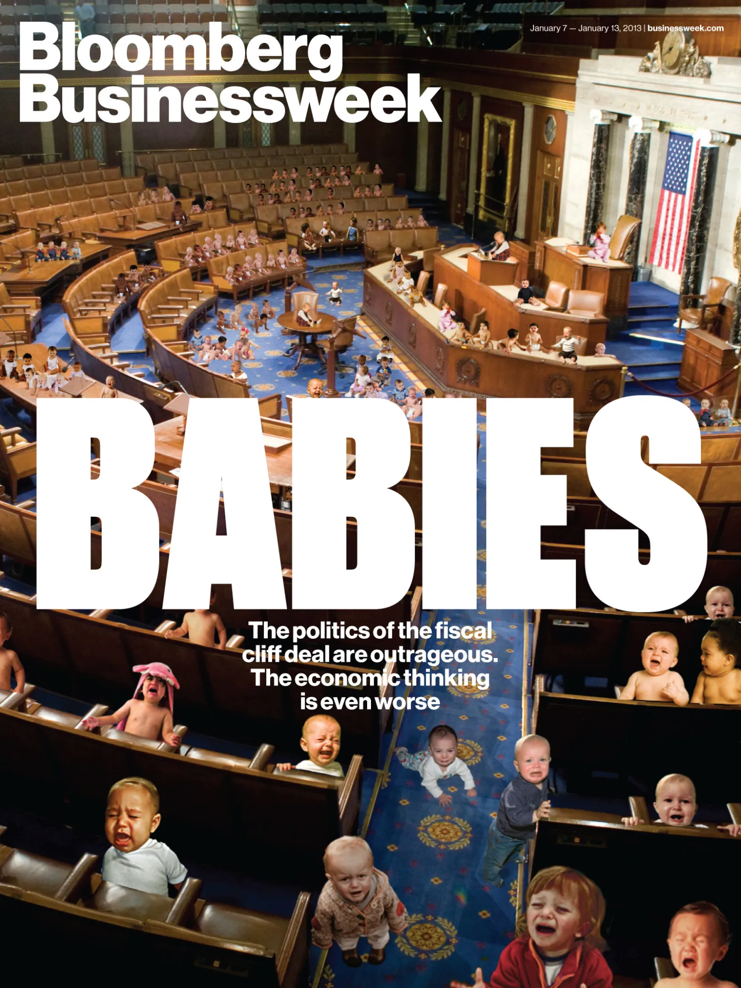 I have this Bloomberg Businessweek cover from January 2013 framed on my wall. It’s a photo of the U.S. House chamber filled with crying babies. The headline, in massive letters: BABIES. The subhead: “The politics of the fiscal cliff deal are outrageous. The economic thinking is even worse.”